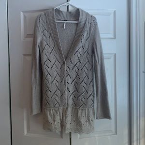 Free People Tan Eyelet Ruffle Cardigan Sweater